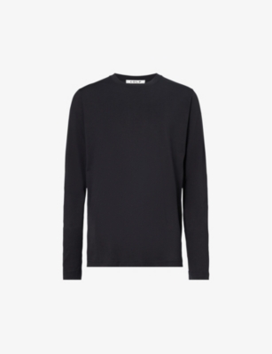 Cdlp Mens Black Long-sleeved Crewneck Relaxed-fit Woven T-shirt In Black