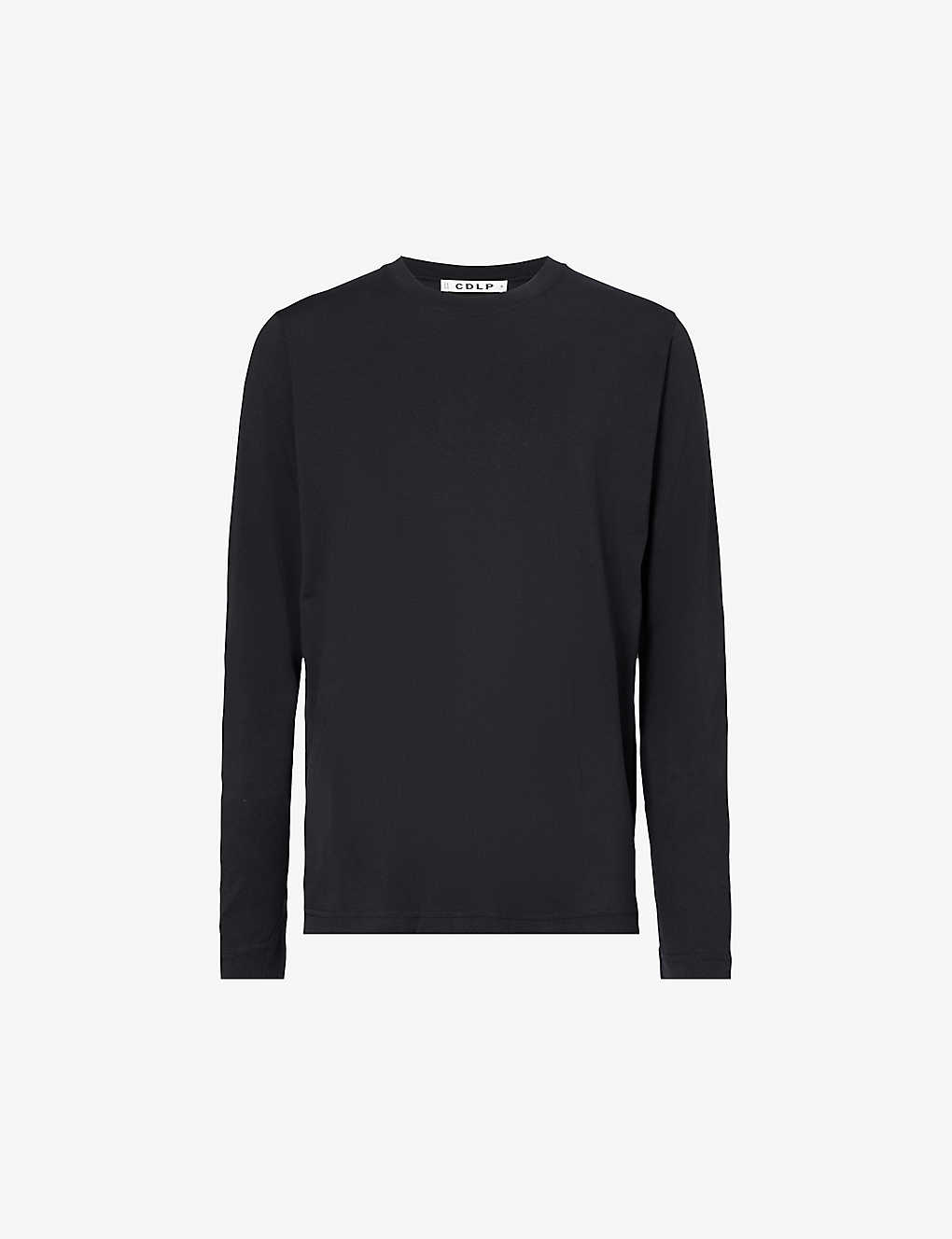 Shop Cdlp Long-sleeved Crewneck Relaxed-fit Woven T-shirt In Black