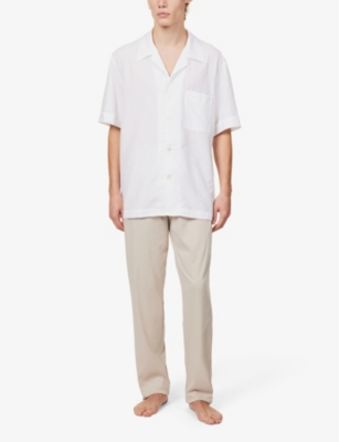 Shop Cdlp Camp-collar Straight-hem Relaxed-fit Woven Pyjama Top In White