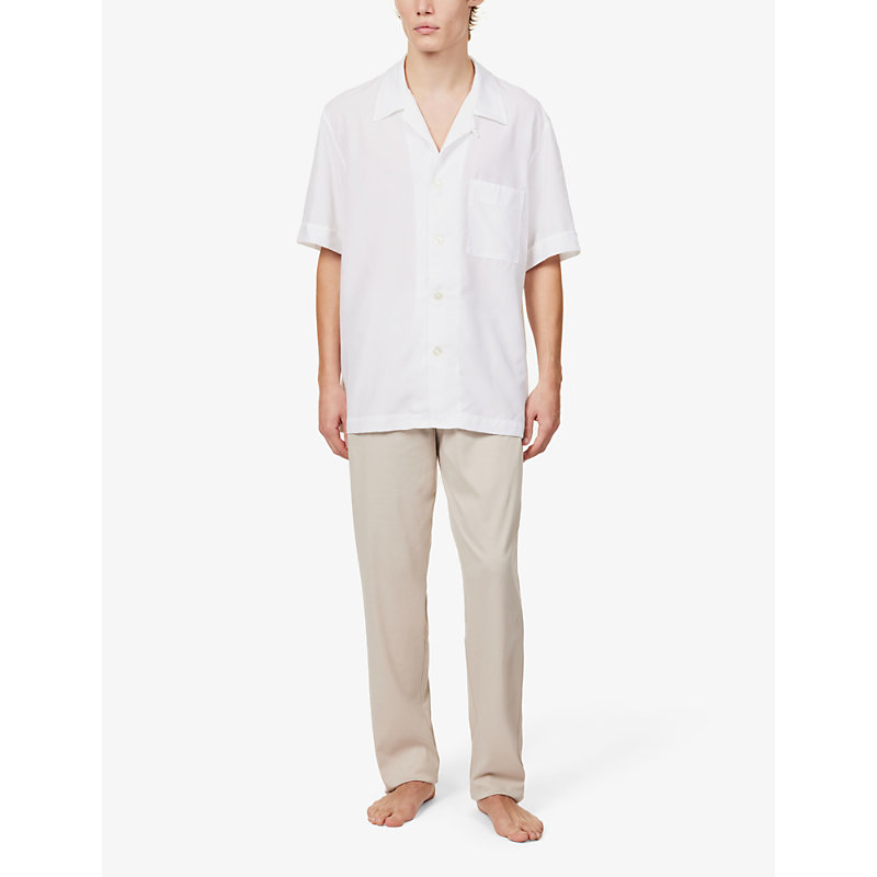 Shop Cdlp Men's White Camp-collar Straight-hem Relaxed-fit Woven Pyjama Top