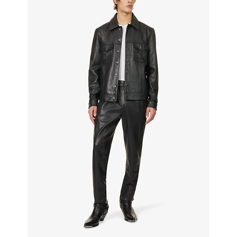 Shop Paige Mens Black Pedro Slip-pocket Regular-fit Leather Jacket