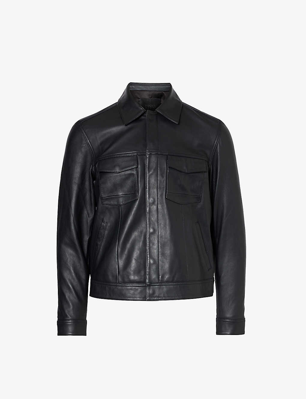 Shop Paige Pedro Slip-pocket Regular-fit Leather Jacket In Black
