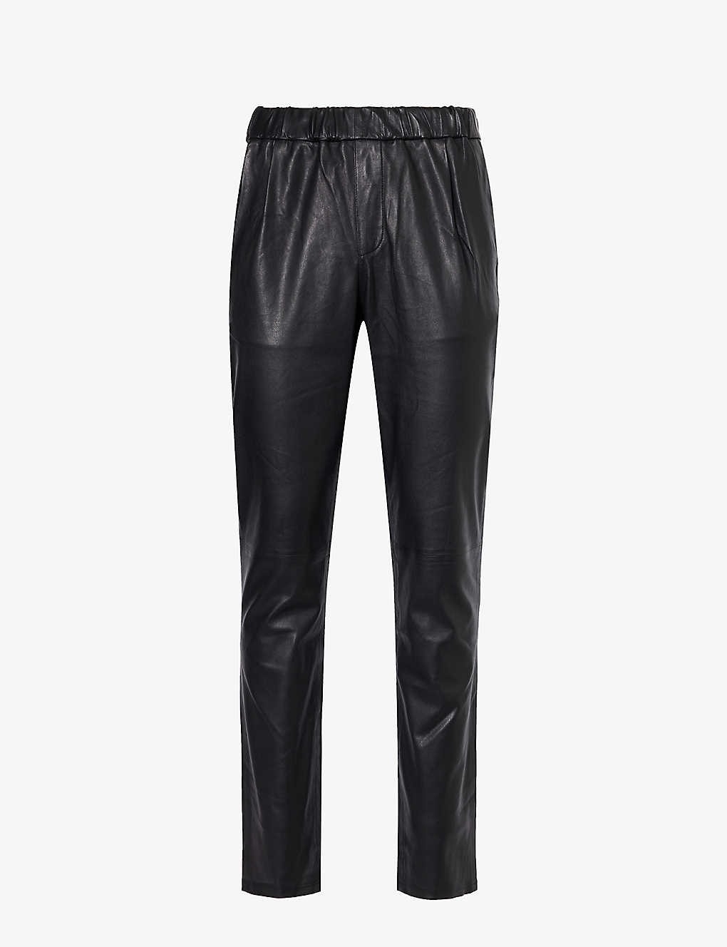 Paige Mens Black Snider Icon Mid-rise Tapered-leg Leather Trousers