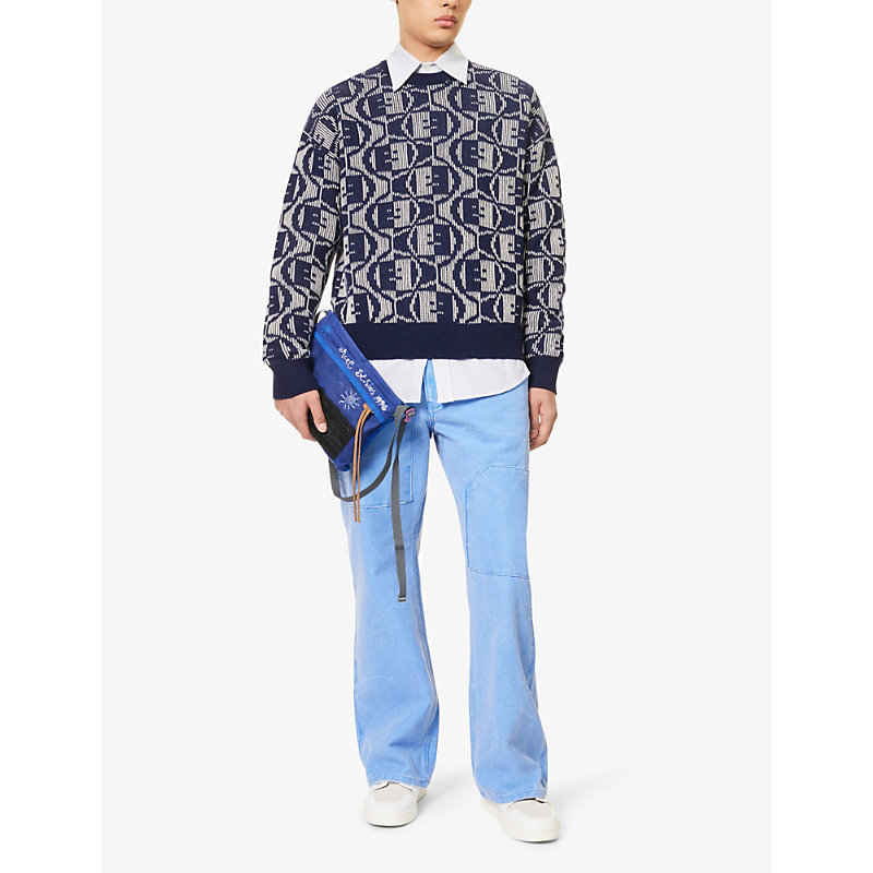 Shop Acne Studios Katch Intarsia-pattern Wool And Cotton-blend Jumper In Navy Oatmeal Melange