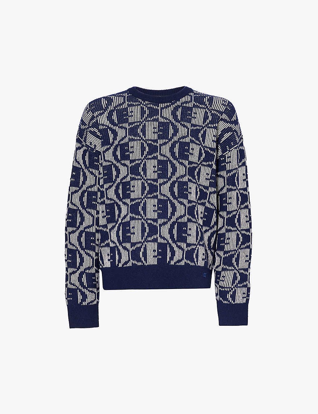 Shop Acne Studios Katch Intarsia-pattern Wool And Cotton-blend Jumper In Navy Oatmeal Melange