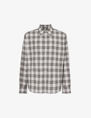 Shop Acne Studios Men's White Black Sarlie Checked Brand-appliqué Cotton Flannel Shirt