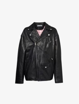 ACNE STUDIOS: Biker brand-embossed boxy-fit leather jacket