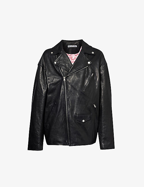 ACNE STUDIOS: Biker brand-embossed boxy-fit leather jacket
