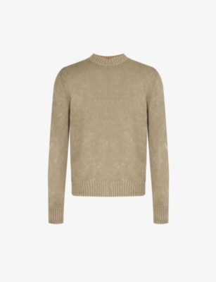 Acne Studios Kollock Acid-washed Cotton-knit Jumper In Olive Green