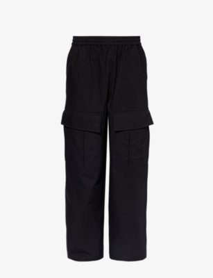 Acne Studios Mens Black Prudento Waffle-textured Wide-leg Cotton Trousers