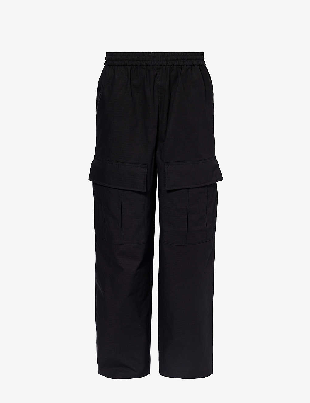 Acne Studios Mens Black Prudento Waffle-textured Wide-leg Cotton Trousers