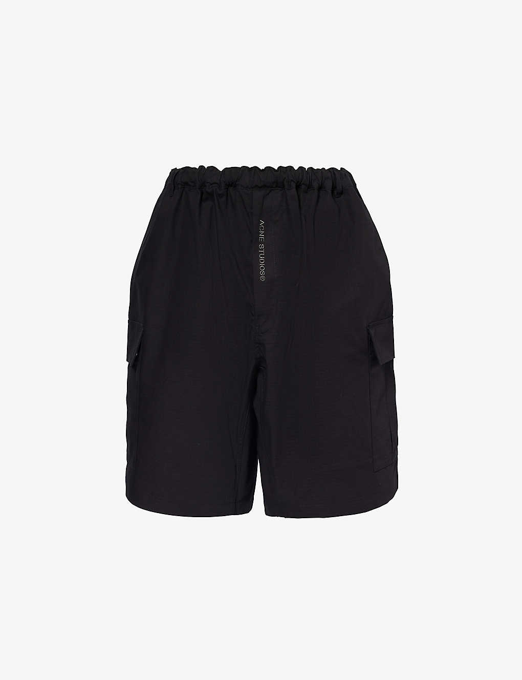 Acne Studios Mens Black Prudento Flap-pocket Relaxed-fit Cotton Shorts
