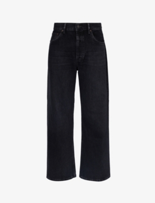 Acne Studios Distressed Organic High-rise Wide-leg Jeans In Black