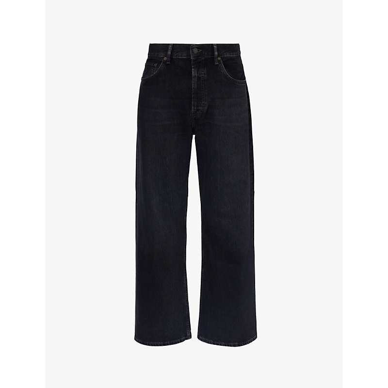 Shop Acne Studios Men's Black 2021 Brand-patch Relaxed-fit Wide-leg Jeans