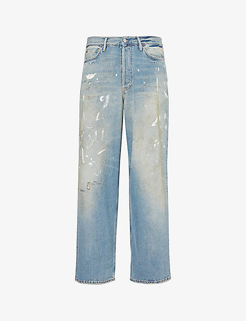 ACNE STUDIOS: Paint-splattered faded-wash wide-leg jeans