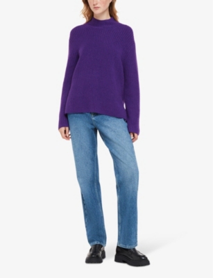 Shop Whistles Women's Purple Funnel-neck Ribbed Recycled Wool-blend Jumper