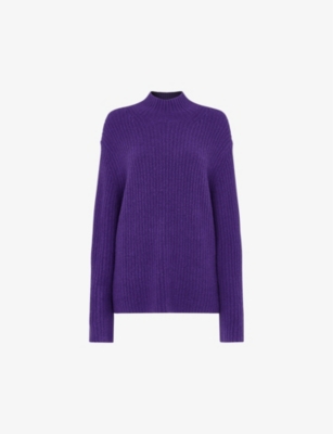 Whistles Womens Purple Funnel-neck Ribbed Recycled Wool-blend Jumper