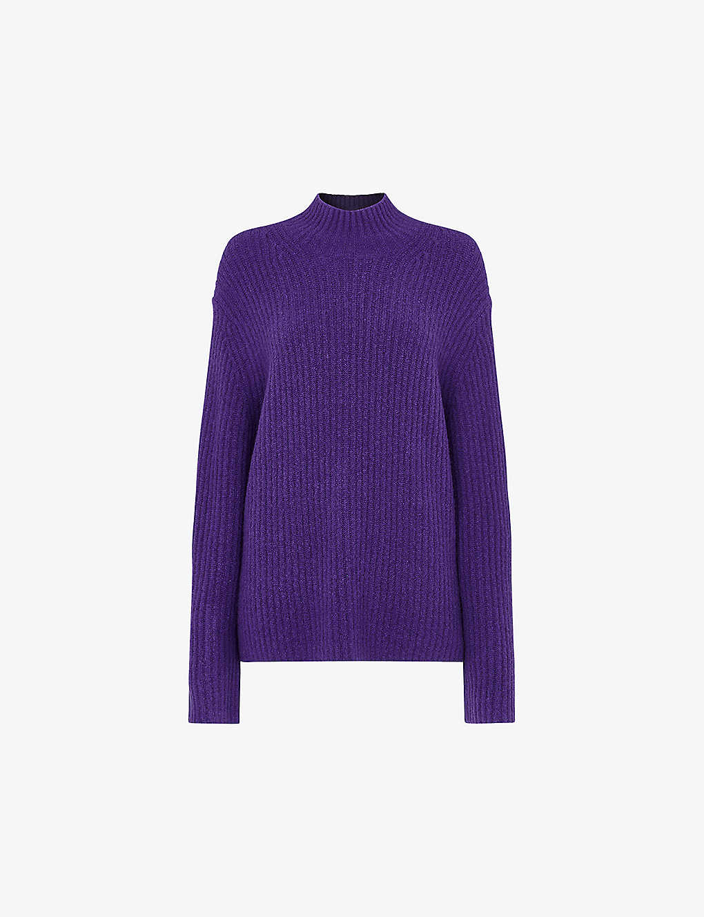 Whistles Womens Purple Funnel-neck Ribbed Recycled Wool-blend Jumper