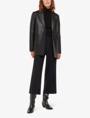 Shop Whistles Womens Black Eva Sparkle Wide-leg Cropped High-rise Stretch-woven Trousers