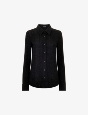 Whistles Womens Black Eva Sparkle Slim-fit Stretch-woven Shirt