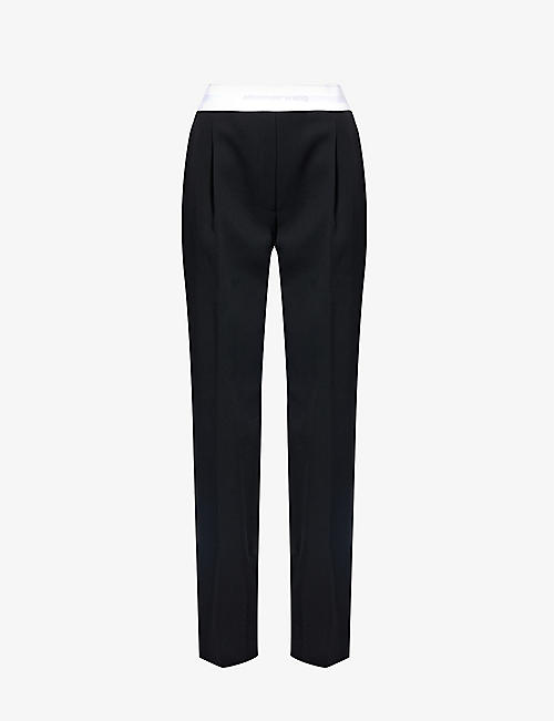 ALEXANDER WANG: Branded-waistband wide-leg high-rise wool trousers