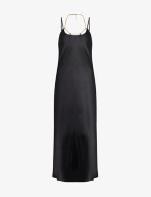 ALEXANDER WANG ALEXANDER WANG WOMENS BLACK CHAIN-EMBELLISHED SILK MIDI DRESS