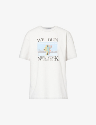 Alexander Wang Marathon Print Cotton Crew-neck T-shirt In Gunsmoke