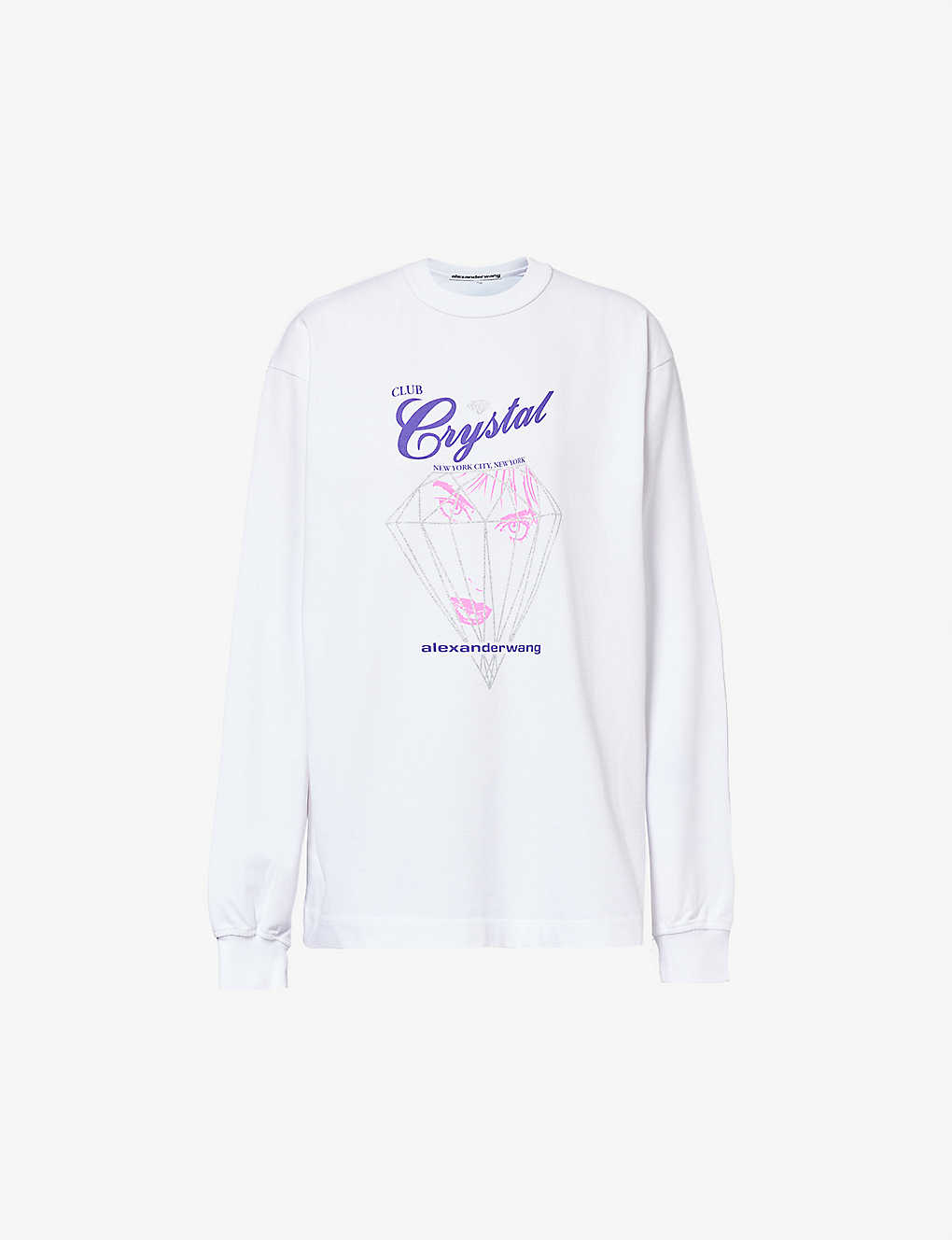 Alexander Wang Womens Bright White Club Crystal Graphic-print Long-sleeved Cotton-jersey T-shirt