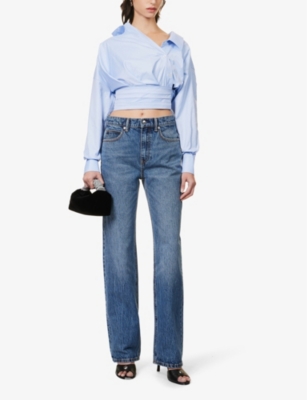 Shop Alexander Wang Women's Medium Indigo Brand-patch Straight-leg Mid-rise Denim Jeans