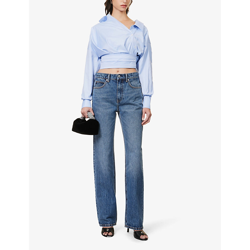 Shop Alexander Wang Brand-patch Straight-leg Mid-rise Denim Jeans In Medium Indigo