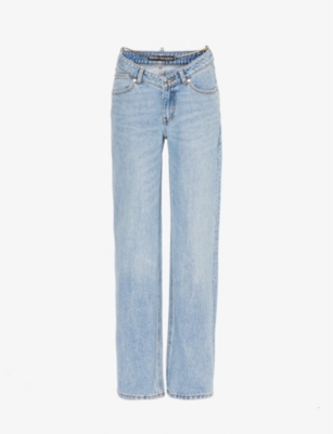 Alexander Wang Womens Faded Indigo V-front Relaxed-fit Straight-leg High-rise Jeans In Blue