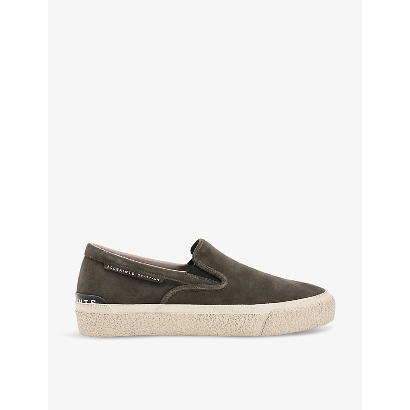Shop Allsaints Navaho Cow-leather Slip-on Trainers In Grey