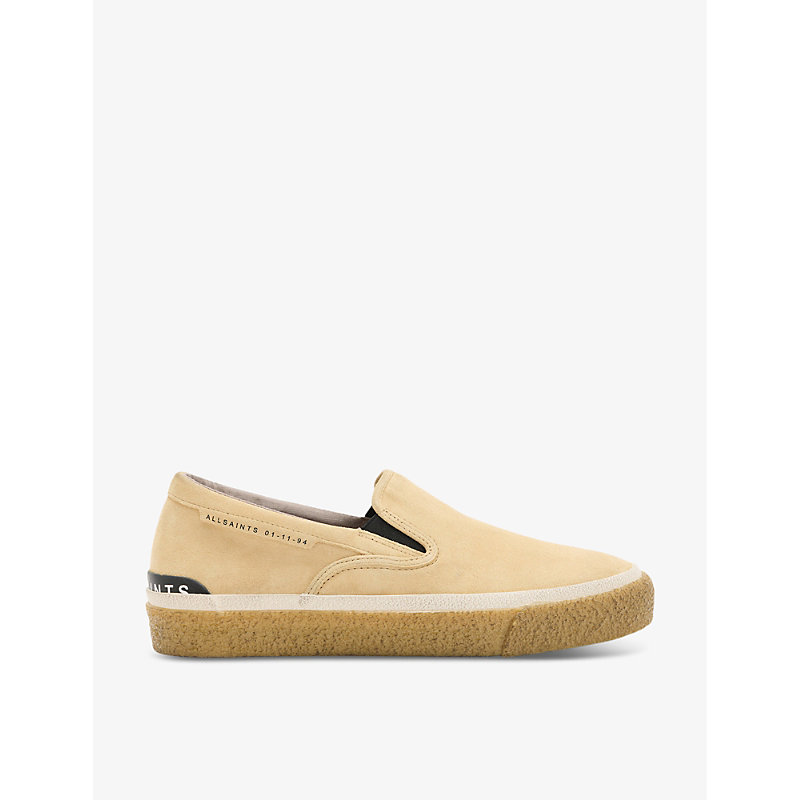 Shop Allsaints Navaho Cow-leather Slip-on Trainers In Sand