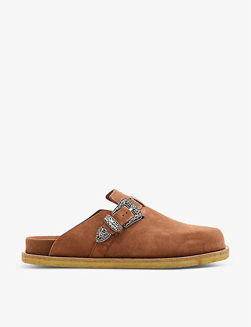 ALLSAINTS: Carlo buckle-embellished flat suede mules