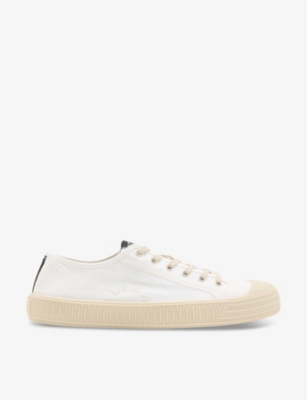 Allsaints Mens White Sherman Logo-embroidered Canvas Low-top Trainers