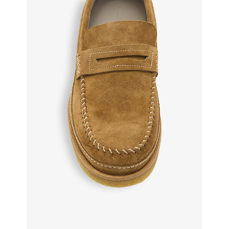 Shop Allsaints Mens Tan Jago Slip-on Leather Loafers