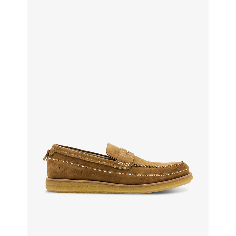 Shop Allsaints Men's Tan Jago Slip-on Leather Loafers