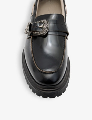 Shop Allsaints Hanbury Buckle-embellished Leather Loafers In Black