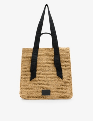 Shop Allsaints Women's Almond Lulla Logo-embossed Straw Tote