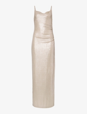 Pretty Lavish Womens Champagne Monroe Slim-fit Stretch-woven Maxi Dress