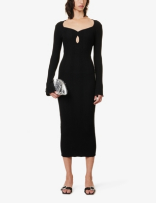 Shop Pretty Lavish Women's Black Lana Slim-fit Knitted Midi Dress