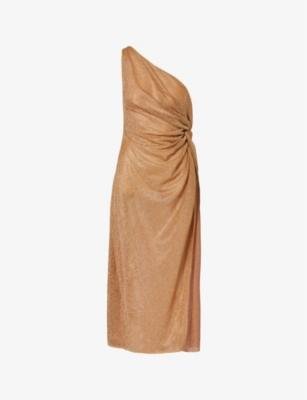 Oseree Toffee Lumiere One-shoulder Midi Dress In Toffee