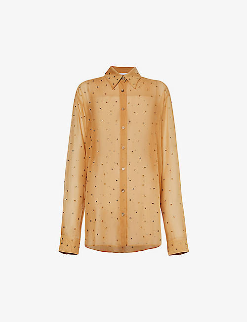 OSEREE: Sequin-embellished semi-sheer cotton and silk-blend shirt