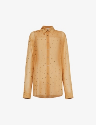OSEREE OSEREE WOMEN'S SANDSTONE SEQUIN-EMBELLISHED SEMI-SHEER COTTON AND SILK-BLEND SHIRT