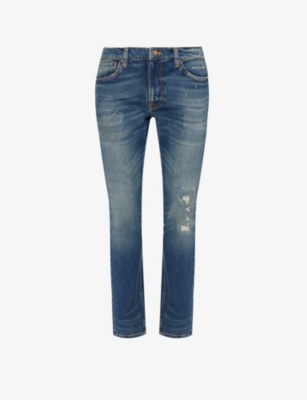 NUDIE JEANS: Lean Dean distressed slim-fit tapered-leg stretch-denim jeans