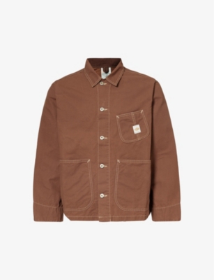 NUDIE JEANS NUDIE JEANS MEN'S BROWN CHORE BRAND-PATCH BOXY-FIT COTTON-CANVAS JACKET