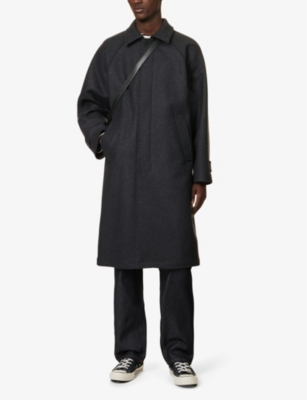 Shop Nudie Jeans Men's Grey Spread-collar Regular-fit Wool-blend Coat
