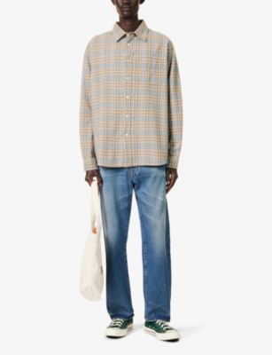Shop Nudie Jeans Men's Light Blue Filip Check-pattern Regular-fit Cotton Shirt