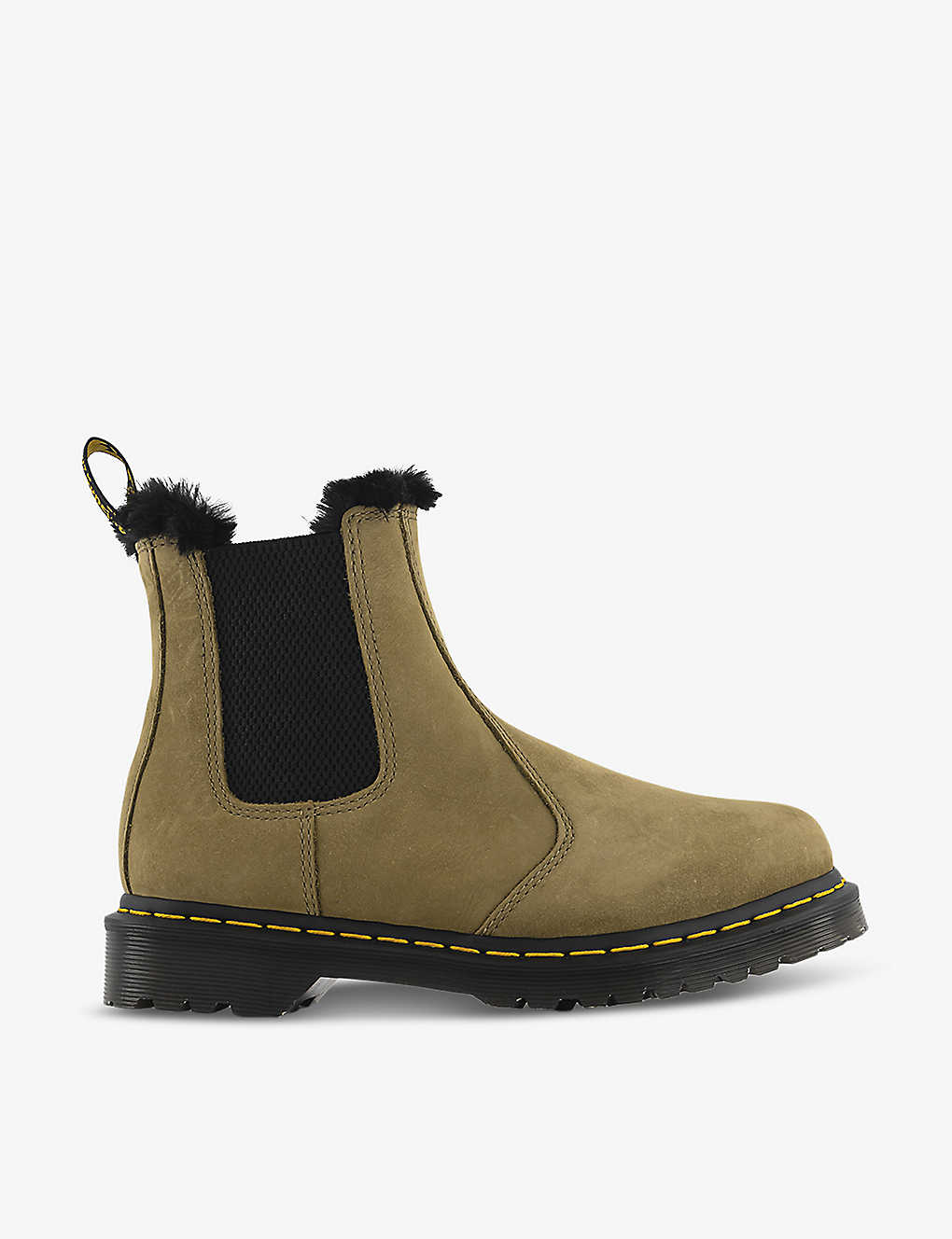 Dr. Martens Womens Olive Black 2976 Leonore Faux Fur-lined Leather Boots