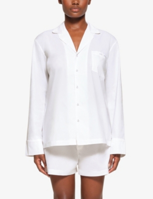 Shop Skims Women's Snow Spa Button-down Long-sleeved Cotton-poplin Pyjama Shirt